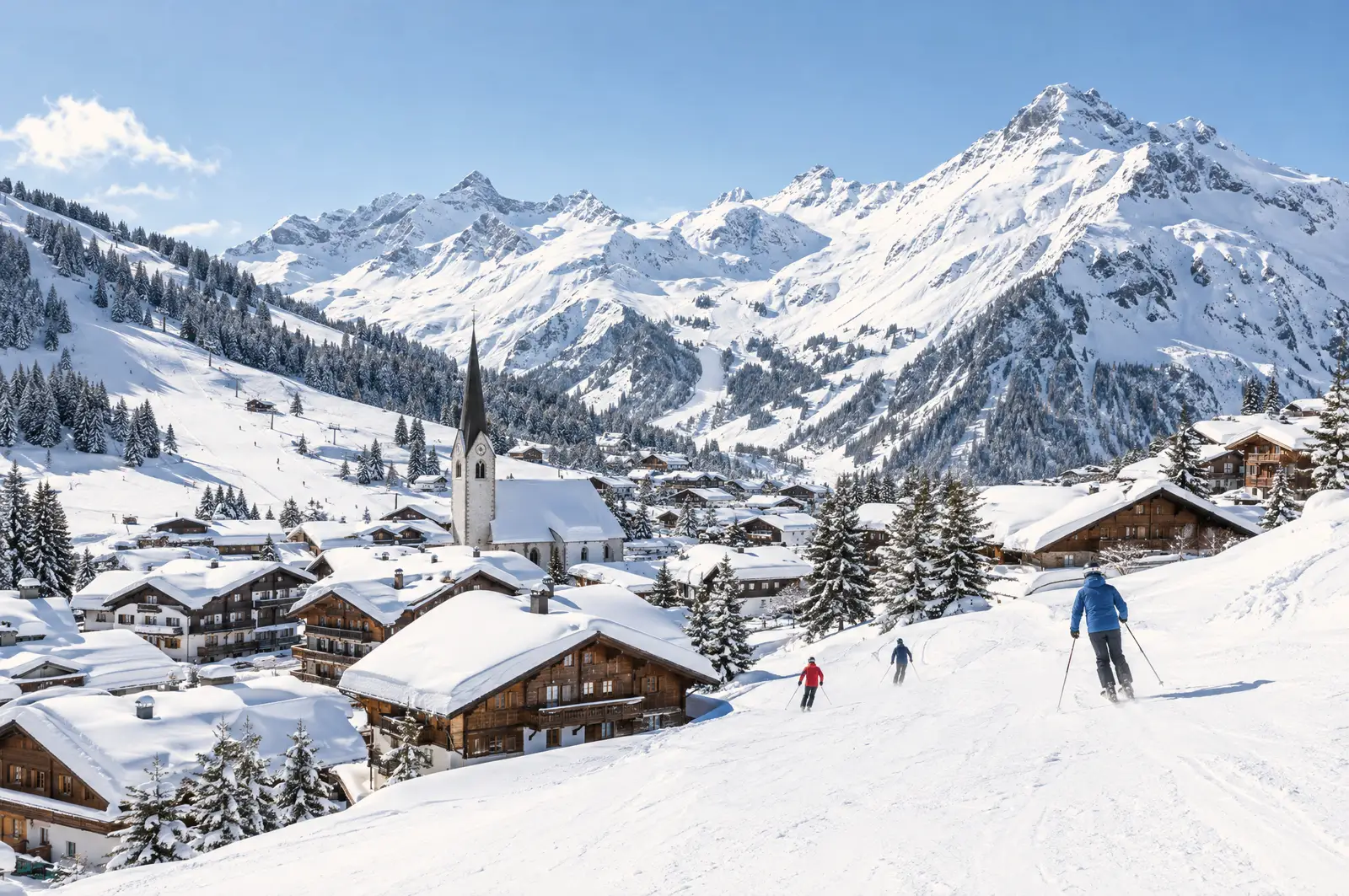 Verschneites Bergdorf Lech in Vorarlberg